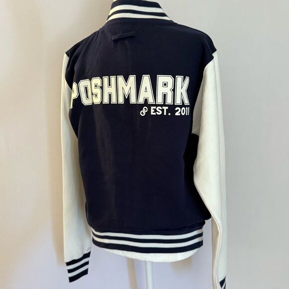 Poshmark Letterman Jacket Navy and White - Picture 4 of 7